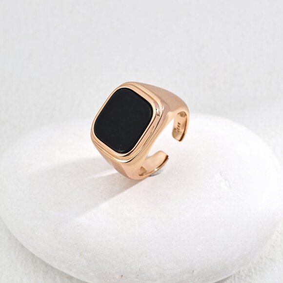 ✨ Artisan Original Design Classic Black Agate Signet Ring | Adjustable S925 - Picture 1 of 9